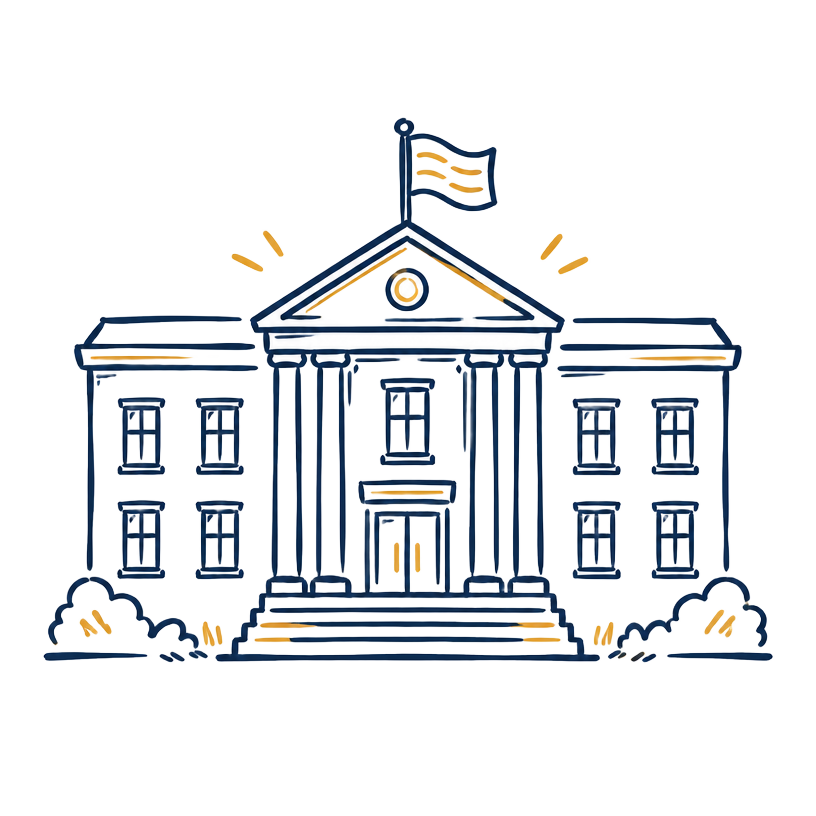 Hand-drawn illustration of an office building