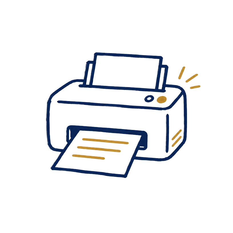 Hand-drawn illustration of a printer